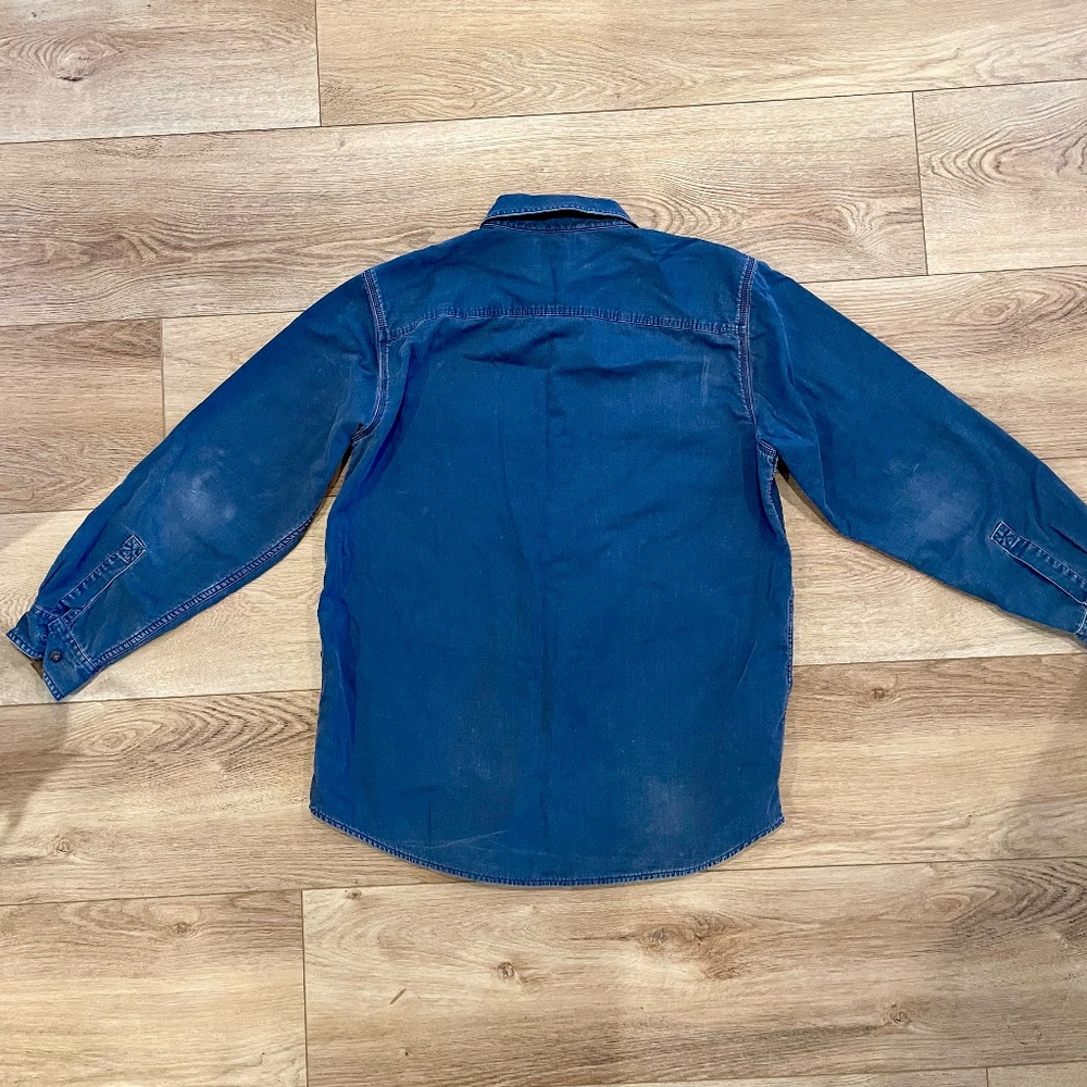 L.L. Bean Men's M Denim Long Sleeve Button Up Shacket VTG Plaid Flannel Lined - Picture 2 of 9